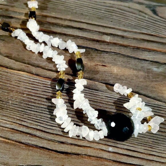 Handcrafted Rose Quartz Gunmetal Hematite Gemstone and Glass Beads Necklace - Picture 4 of 5